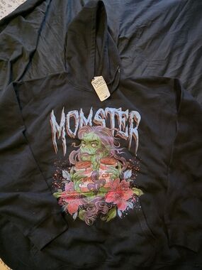 Momster Graphic Black Hoodie with Colorful Monster Art